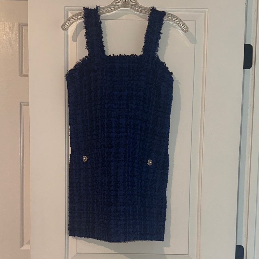 Zara Blue Tweed Textured Mini Dress